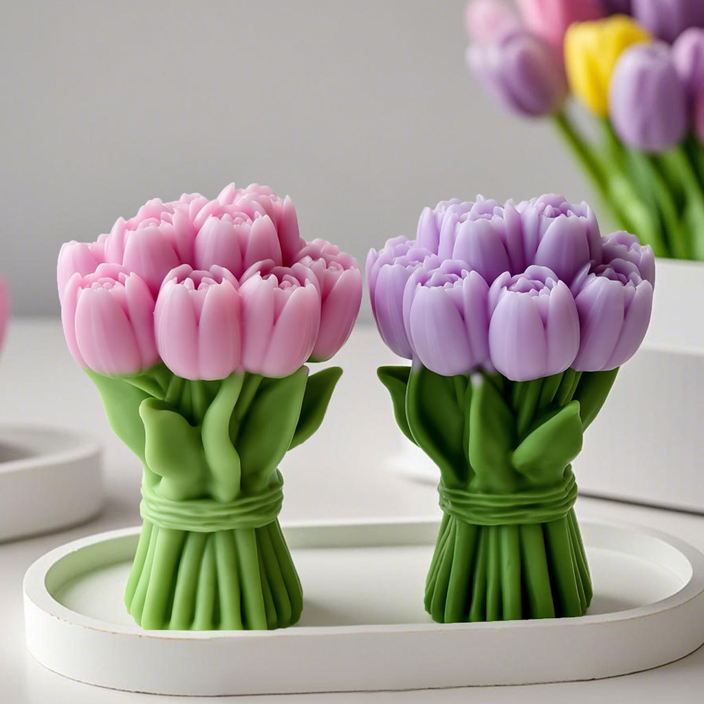 Candle Making Party - ของขวัญวันวาเลนไทน์ TULIP Bouquet แม่พิมพ์ซิลิโคน DIY ดอกไม้