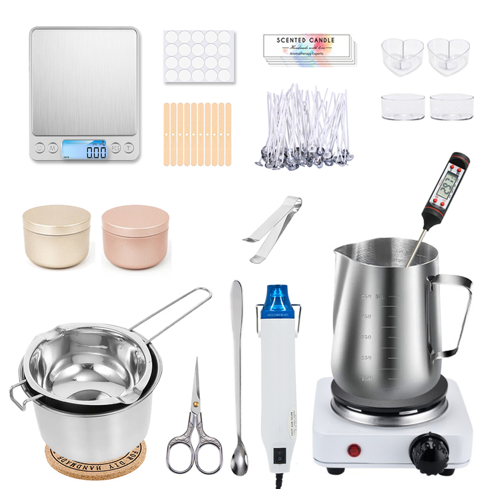 Candle Making Ingredients - ชุดเครื่องมือหัตถกรรมเทียน DIY พร้อมจานร้อนละลายขี้ผึ้ง, อุปกรณ์ทําเทียน, ชุดทําเทียนขี้ผึ้งอโรมา