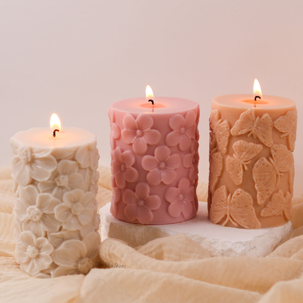 Candle Making Party - ดอกไม้ผีเสื้อเสาซิลิโคนเทียนแม่พิมพ์ DIY คลื่นสบู่เรซิ่นพลาสเตอร์ทําเครื่องมือเรขาคณิตช็อกโกแลต Mould Home Decor
