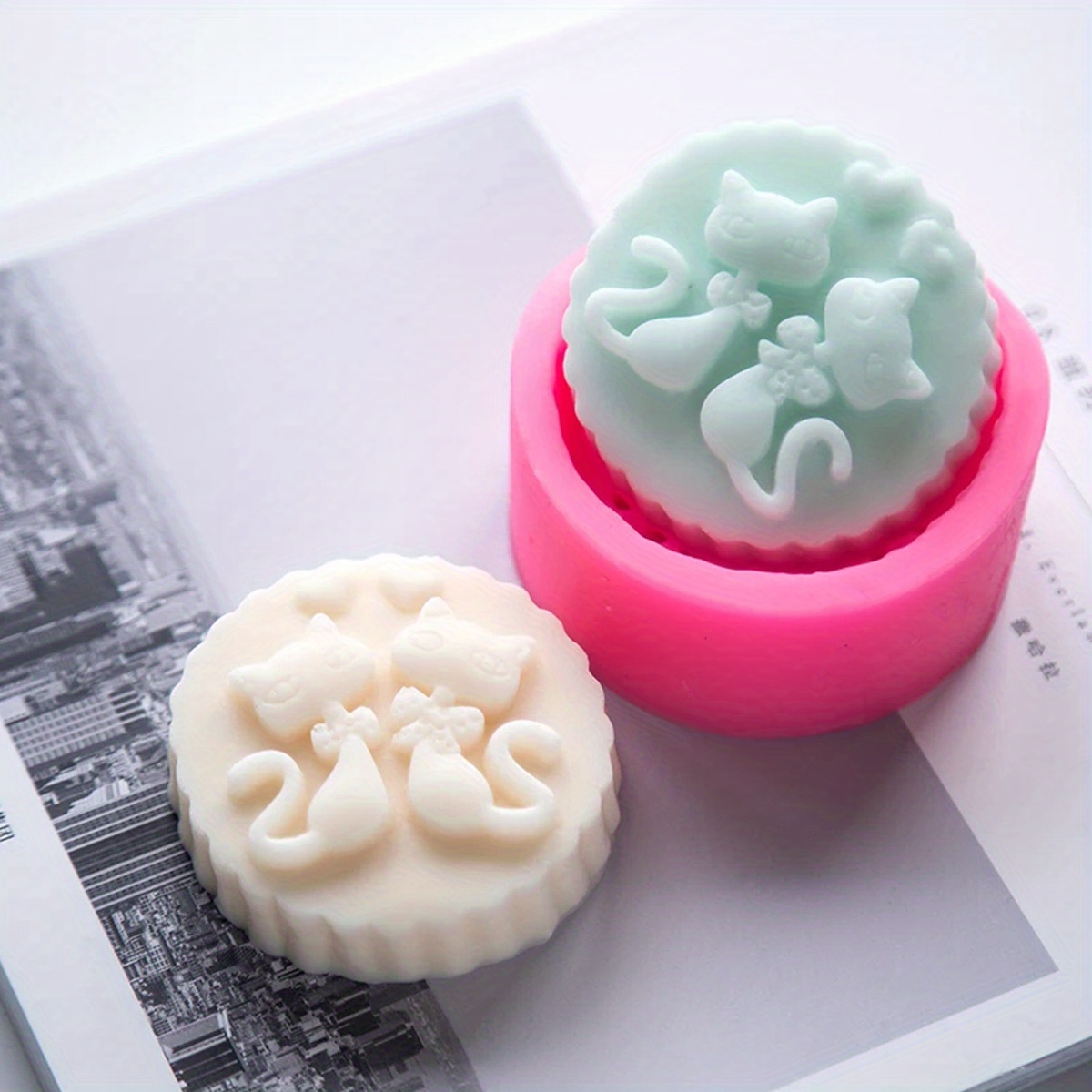 Candle Making Ingredients - แม่พิมพ์สบู่ซิลิโคนรูปแมว 1 ชิ้น - แม่พิมพ์ทำเทียนทรงกลม DIY