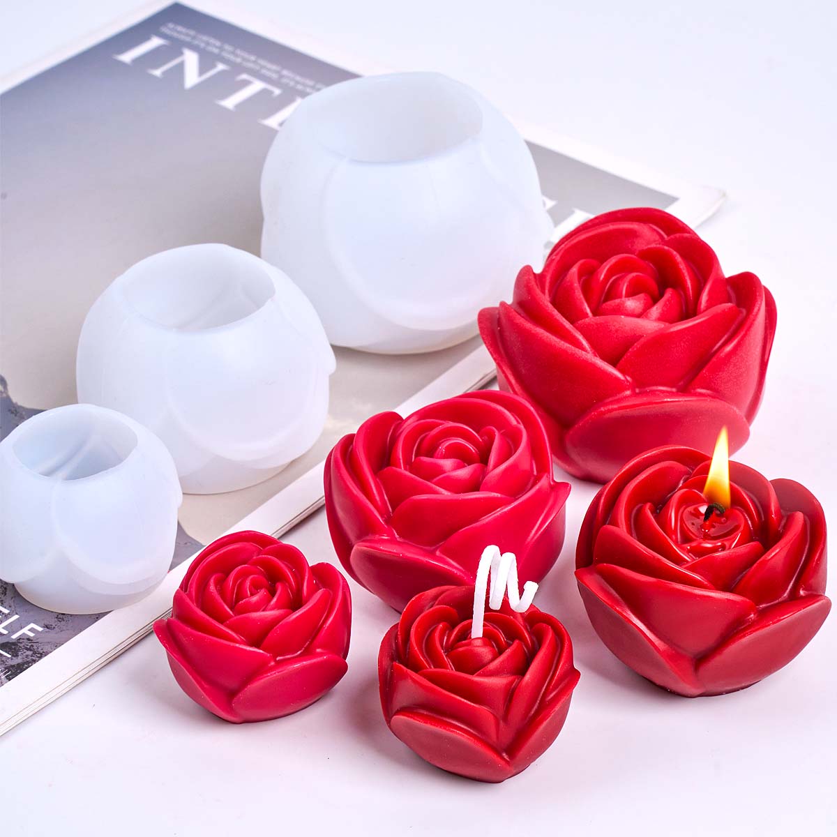 Candle Making Party - แม่พิมพ์เทียนซิลิโคนรูปดอกไม้ 3 มิติ สำหรับทำสบู่หอมกลิ่นกุหลาบแสนโรแมนติก งานฝีมือเรซิ่นปูนปลาสเตอร์ ตกแต่งงานแต่งงาน